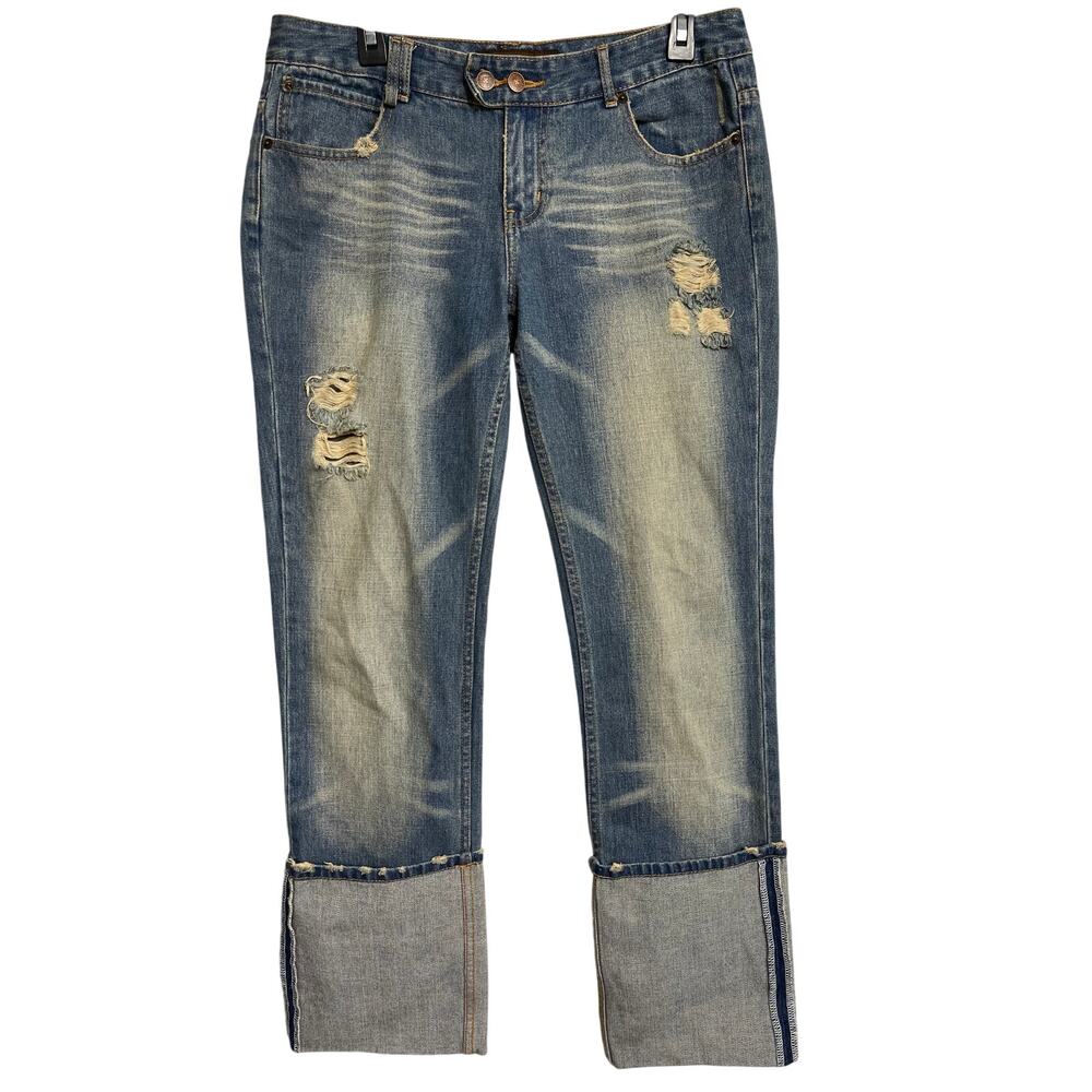 Blue Asphalt Straight Jeans Junior 9 Blue Denim Mid Rise Retro 100% Cotton Y2K